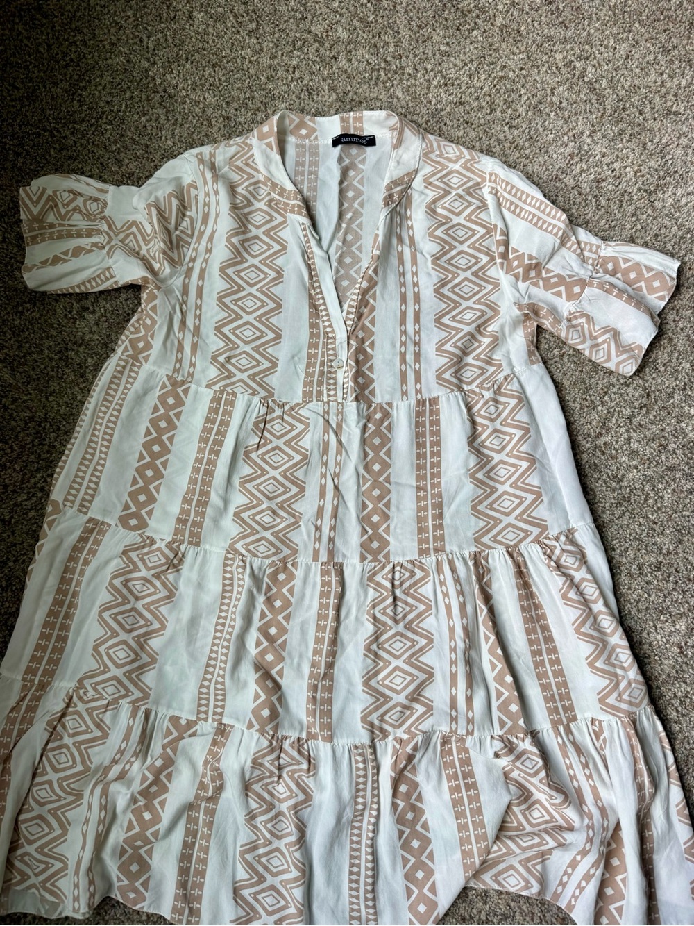 Light Beige & Tan Aztec Tiered Maxi Dress